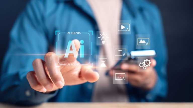 Generative AI technology for text, image, video, and automation, concept of artificial intelligence, machine learning, digital assistant, and smart content creation.