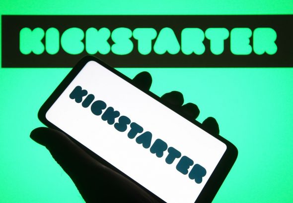 In this photo illustration, a Kickstarter, PBC logo is seen
